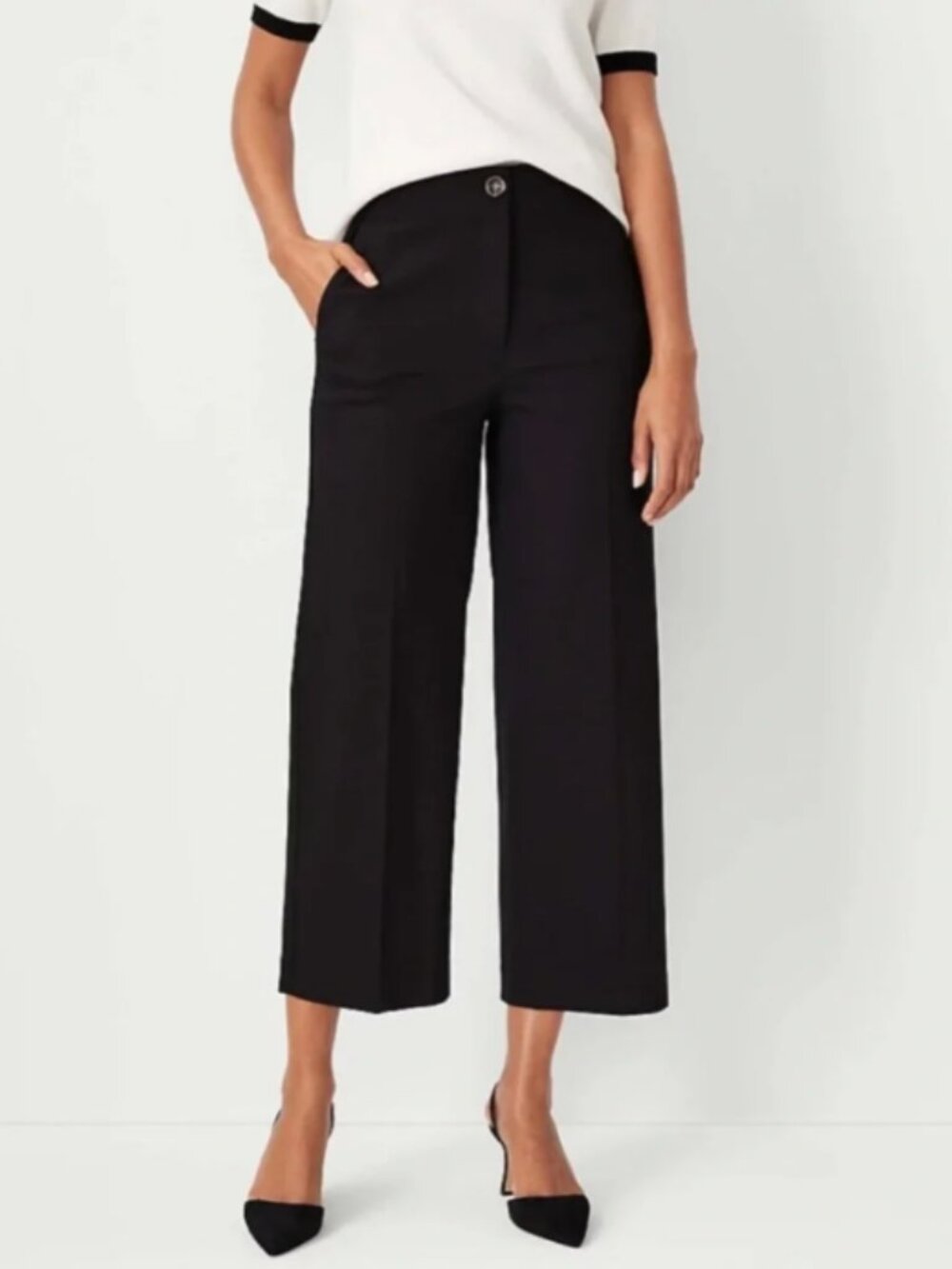 Ann Taylor Black Petite-Curvy Wide Leg Pants